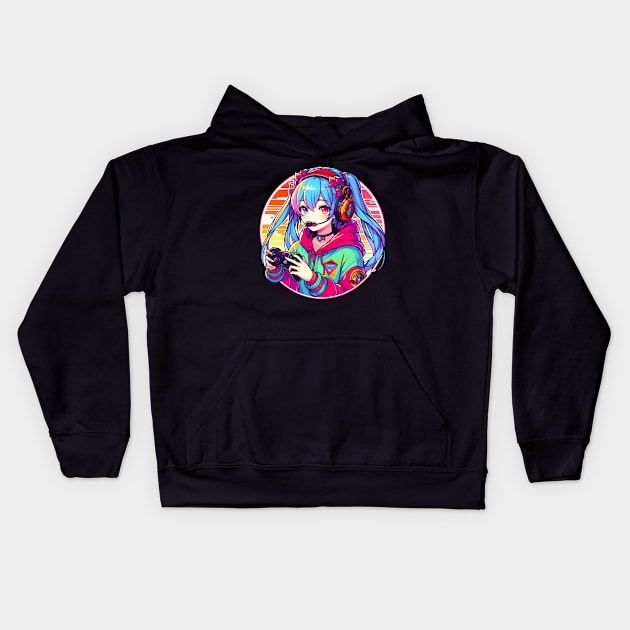 Gaming addict gamer girl Kids Hoodie by Japanese Fever